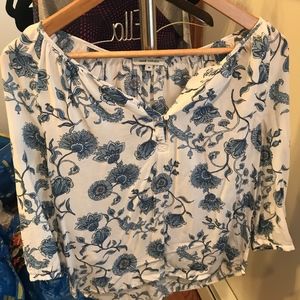 3/4 Length Flower Print T-shir